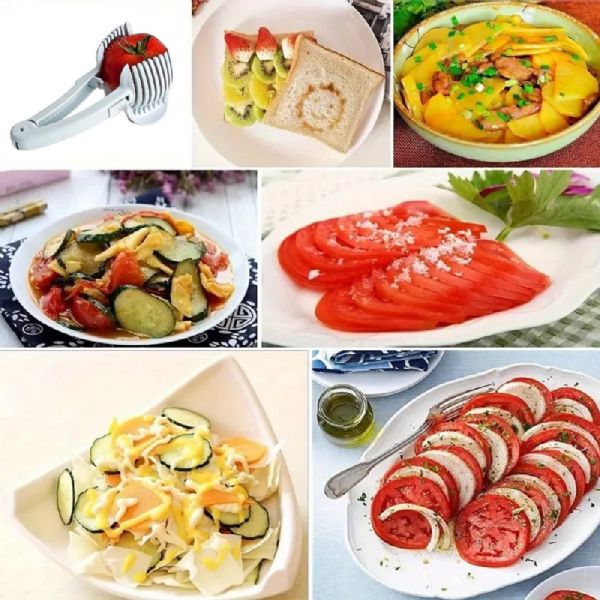 Wholesale Multifunctional Handheld Tomato Lemon Slicer Holder Round Fruits Onion Shredder Cutter Guide Tongs