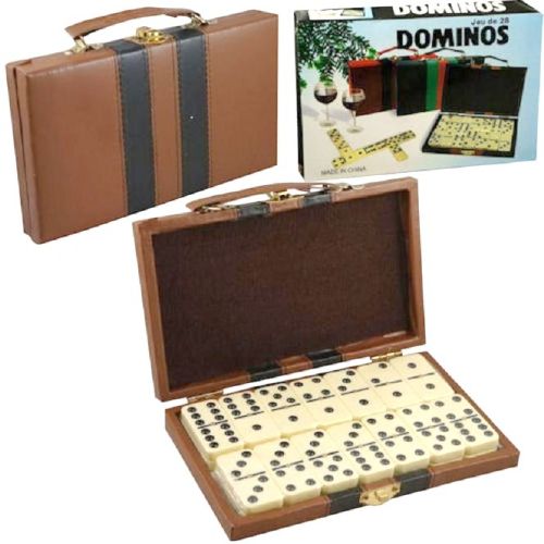 Wholesale Domino Double Six - Ivory and Black Tilex with Metal Spinners in Deluxe Travel Case