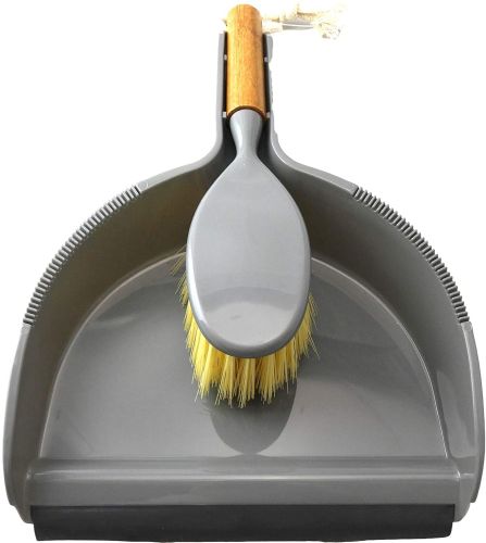 Wholesale Natural Bamboo Brush and Gray Dustpan with Rubber Lip Set Ideal for Household Cleaning, Kitchen, Bathroom