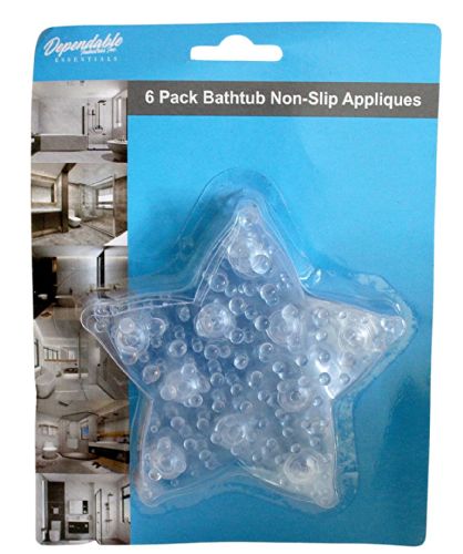 Wholesale 6 Pack Star Shaped NoN-Slip Bath Applique, 4.5" Clear With 10 Suction Cups Safe Grip For Bathtubs & Showers