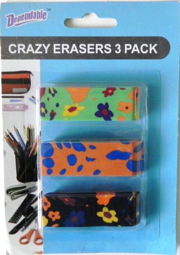 Wholesale Crazy Fashion Pencil Erasers 3 Pack