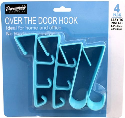 Wholesale Over The Door Hooks Hangers, Laundry Hanger Blue Plastic 4 Pack Coats Towels Clothes