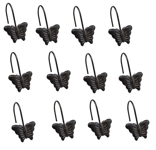 Wholesale Set of 12 Shower Curtain Rings Hooks Polished Shiny Butterfly Decorative Shower Curtain Hooks Bronze