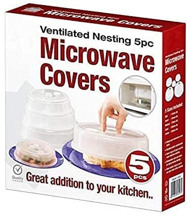 CE Compass DISH_CVR_5S Microwave Cover for Food, 5 Piece Set Plate Cover,  BPA Free Plastic Dish Lid Splatter Protection Guard, Steam Ventilation  Window