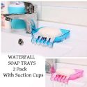 Wholesale 2 Pack Waterfall Soap Tray Multi Purpose Soap and Sponge Holder Water Drainer with Suction Cups