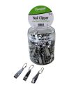 Wholesale  72 Stainless Steel Nail Clippers with Fold-Out File & Keychain in Plastic Screw Top Jar