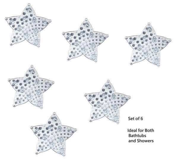 Wholesale 6 Pack Star Shaped NoN-Slip Bath Applique, 4.5" Clear With 10 Suction Cups Safe Grip For Bathtubs & Showers