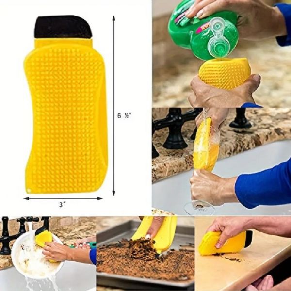 2 Pack 3-IN-1 Silicone Sponge Reusable Durable Long Lasting Scrubber Scraper