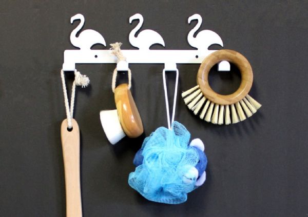 Multi Purpose 4 Hook Key Holder Wall Mount White Swans