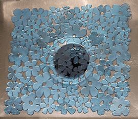 Floral Pvc Sink Mat Protector Scratch Free For Stainles Steel And Porcelain Sinks Table Mat Can Be Cut To Fit Size 11.5" X 10.5" Blue