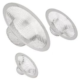 3-Piece Stainless Steel Mesh Kitchen Drain Strainer Set - MultI-Size, Universal Fit For Various Drains