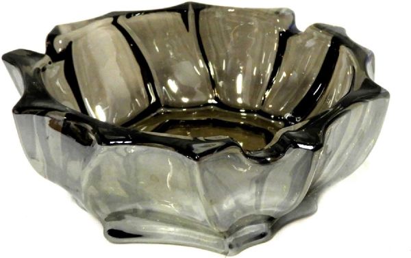 Wholesale Large Deep Crystal Glass Ashtray 5.75 Inch Round Smoked Black