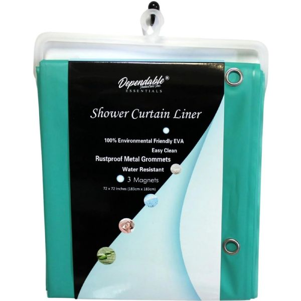 Eva Shower Curtain Liner - WateR-Resistant, Rustproof Metal Grommets, 3 Magnets Bottom, Easy Clean, 72" X 72" Size Turquoise