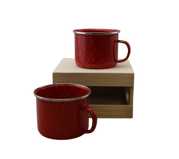 2 Pack Red 16oz Enamel Mugs Camping, Beach, Travel, Home, And Outdoor Use (box Set)