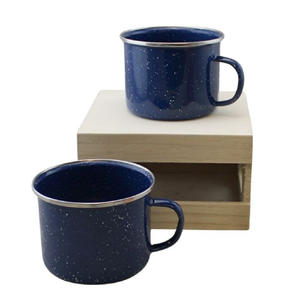 2 Pack Blue16oz Enamel Mugs Camping, Beach, Travel, Home, And Outdoor Use (box Set)