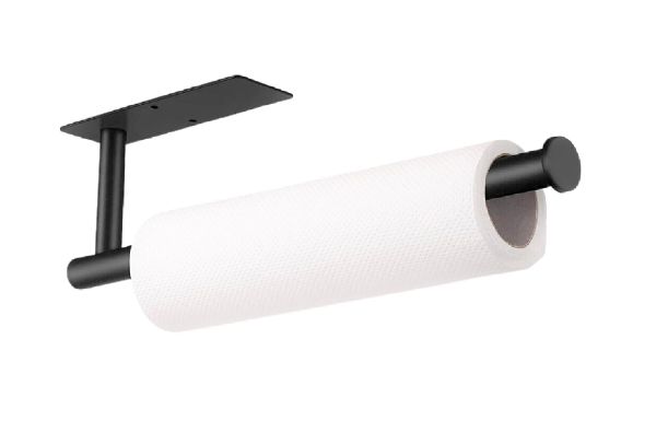 Wall Mount Multi Use Paper Towel Holder Under Cabinet Kitchen Bathroom Work Self Adhesive Or Screw In (black)