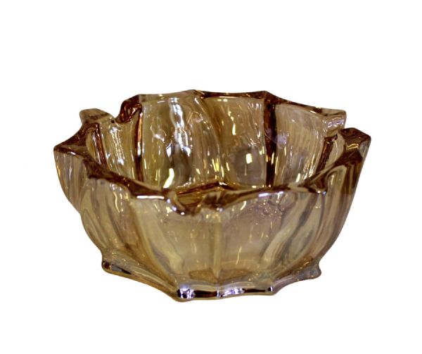 Large Deep Crystal Glass Ashtray 5.75" Round Cut Fancy Design Gift Boxed Brown