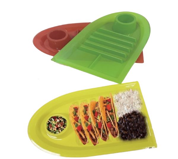 Set Of 3 Taco Holder Divider Plates Multi Colored Plastic Bpa Free Dinner Taco Trays