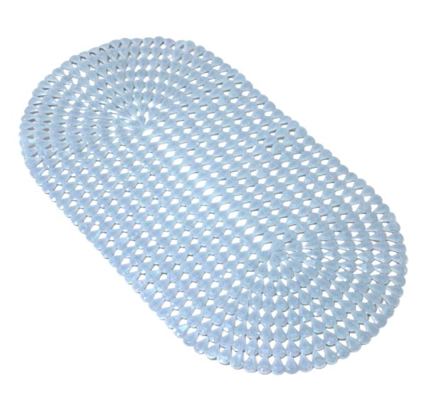 Oval Bath And Shower Mat With Pear Shape Diamond Design, 27" X 15" - AntI-Slip Pvc Lt Blue