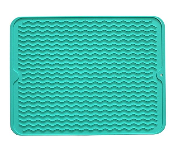 Silicone Drying Mat, 16"x12" - Grooved Design, HeaT-Resistant, NoN-Slip, BpA-Free Mint Green