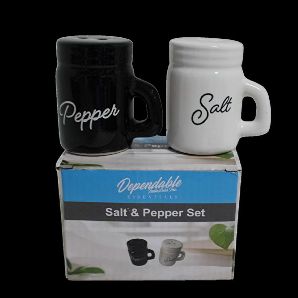 Black And White Mason Jar Salt And Pepper Shaker Set, 2 Ounce Capacity Each, Ceramic, Dishwasher Safe