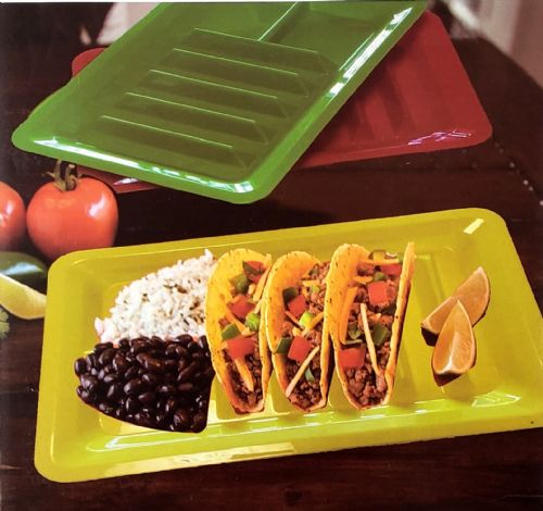 Wholesale Set Of Three Taco Holder Stand Up Divider Plates Multi Colored Party Taco Night Food Safe Bpa Free Plastic Plate Set