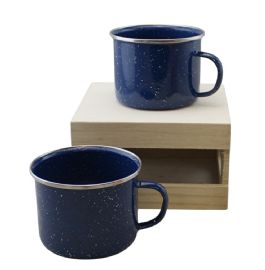 2 Pack Blue16oz Enamel Mugs Camping, Beach, Travel, Home, And Outdoor Use (box Set)