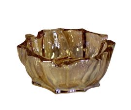 Large Deep Crystal Glass Ashtray 5.75" Round Cut Fancy Design Gift Boxed Brown