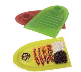 Set Of 3 Taco Holder Divider Plates Multi Colored Plastic Bpa Free Dinner Taco Trays