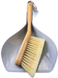 Natural Bamboo Brush And Gray Dustpan Set Ideal For Household Cleaning, Kitchen, Bathroom