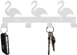 Multi Purpose 4 Hook Key Holder Wall Mount White Swans