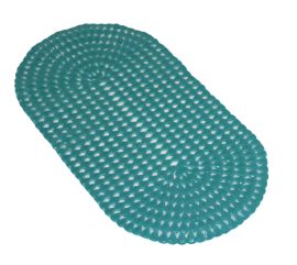 Oval Bath And Shower Mat With Pear Shape Diamond Design, 27" X 15" - AntI-Slip Pvc Turquiose