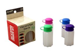 Set Of 4 Mini Salt And Pepper Shakers, 1oz BpA-Free Plastic With Snap Top Lids, Assorted Colors