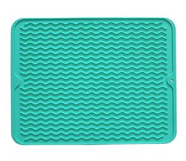 Silicone Drying Mat, 16"x12" - Grooved Design, HeaT-Resistant, NoN-Slip, BpA-Free Mint Green