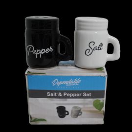 Black And White Mason Jar Salt And Pepper Shaker Set, 2 Ounce Capacity Each, Ceramic, Dishwasher Safe