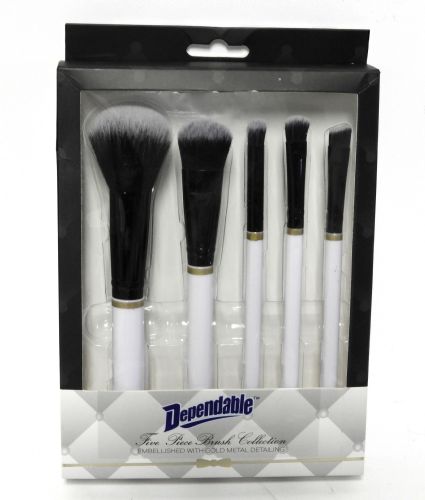 Wholesale Closeout Five Piece Cosmetic Makeup Brush Set Embellished With Gold Metal Detailing